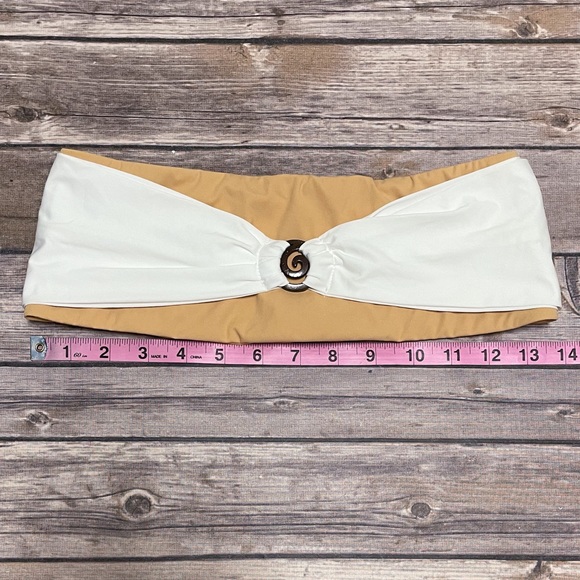 Koru Swimwear Tan Nude White Bandeau Bikini Top NWT Medium No Padding Swirl Bow - Picture 8 of 12